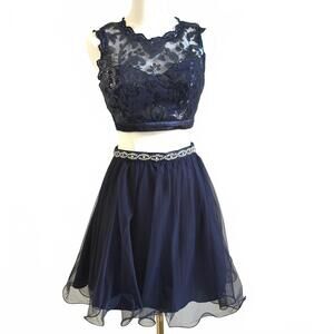 Sequin‎ Hearts | 2 Piece Short Navy Blue Formal Prom Dress Sequin Rhinestone 3